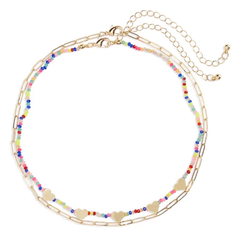 BP. Beaded Heart Charm Set Of Two Necklaces